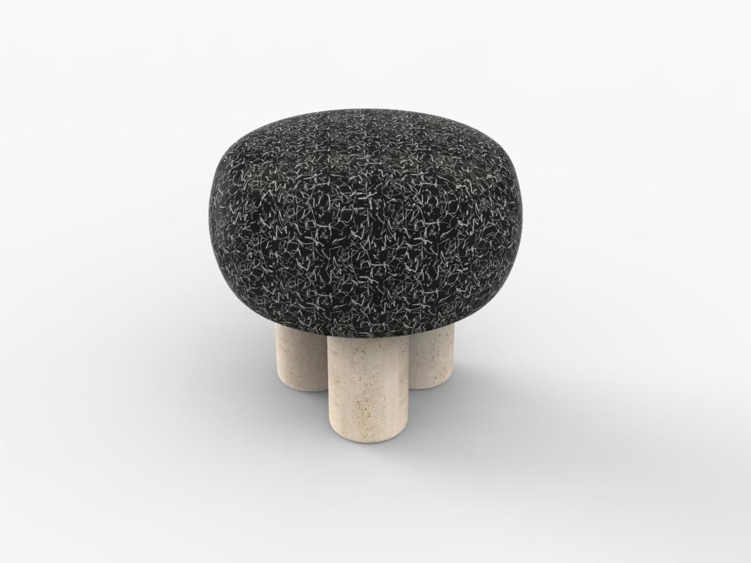 Hygge Puff Designed by Saccal Design House Kirkby Design Scribble Noir Travertin In New Condition For Sale In Castelo da Maia, PT