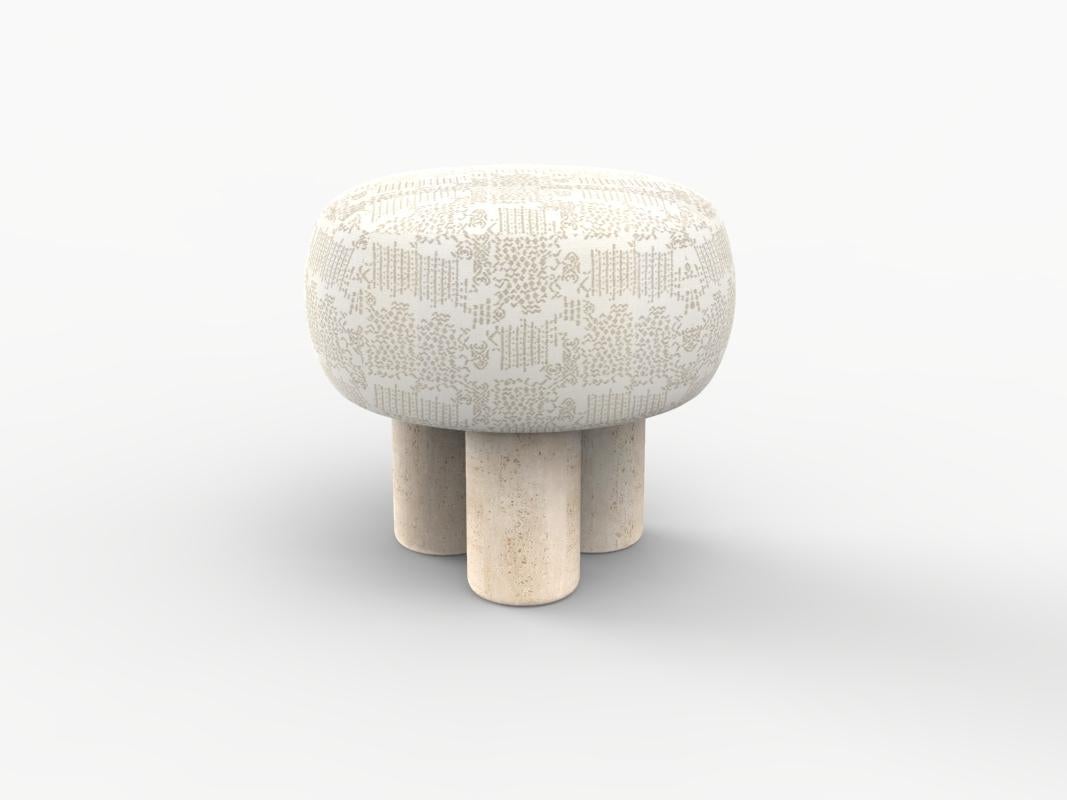 Hygge Puff Designed by Saccal Design House Outdoor Kolymbetra Beige Travertine In New Condition For Sale In Castelo da Maia, PT