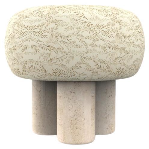 Hygge Puff Designed by Saccal Design House Outdoor Talea Linen Travertine For Sale
