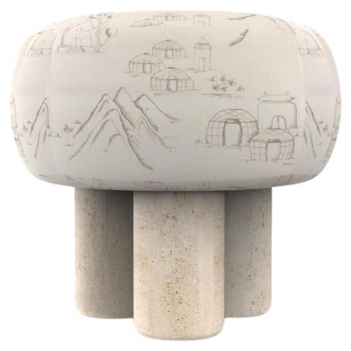 Hygge Puff Designed by Saccal Design House Outdoor Tarim Beige Travertine For Sale