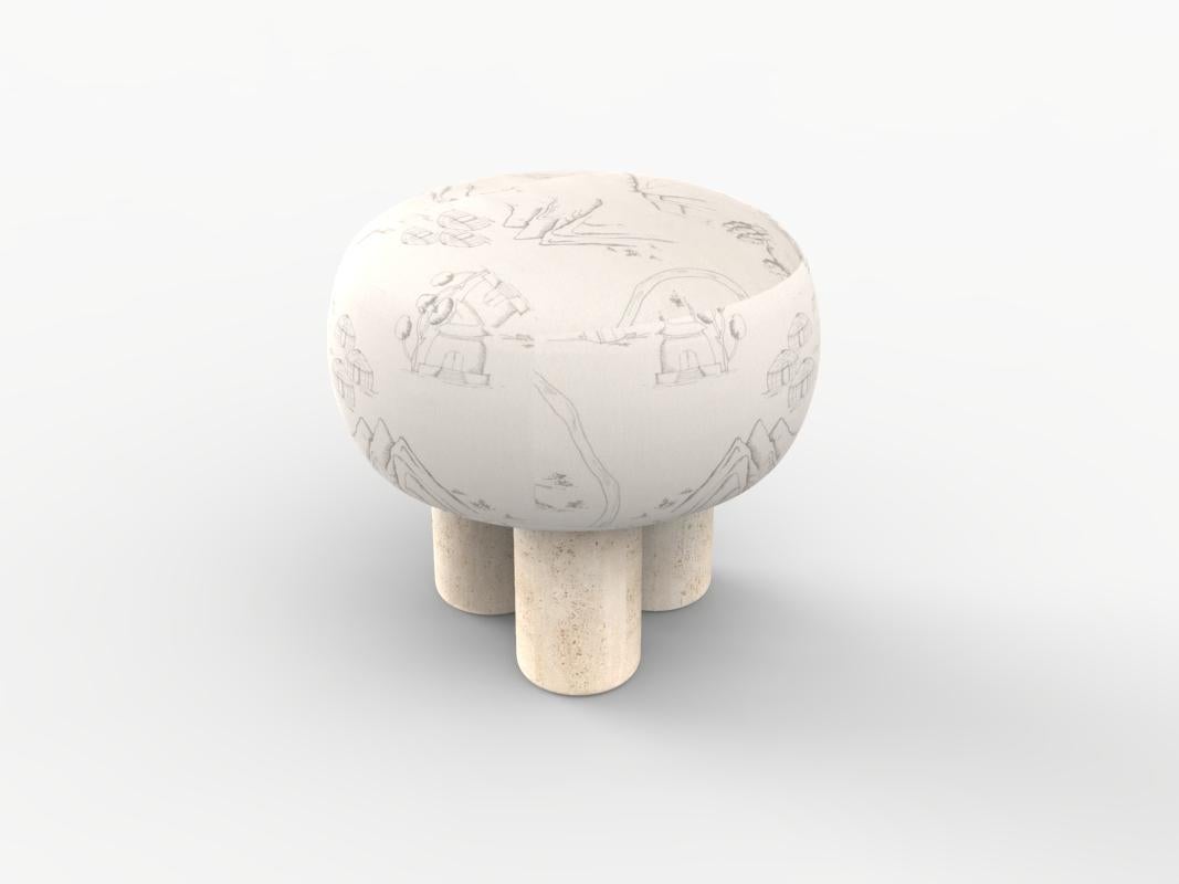 Hygge Puff Entworfen von Saccal Design House Outdoor Tarim Grau Travertin im Zustand „Neu“ im Angebot in Castelo da Maia, PT