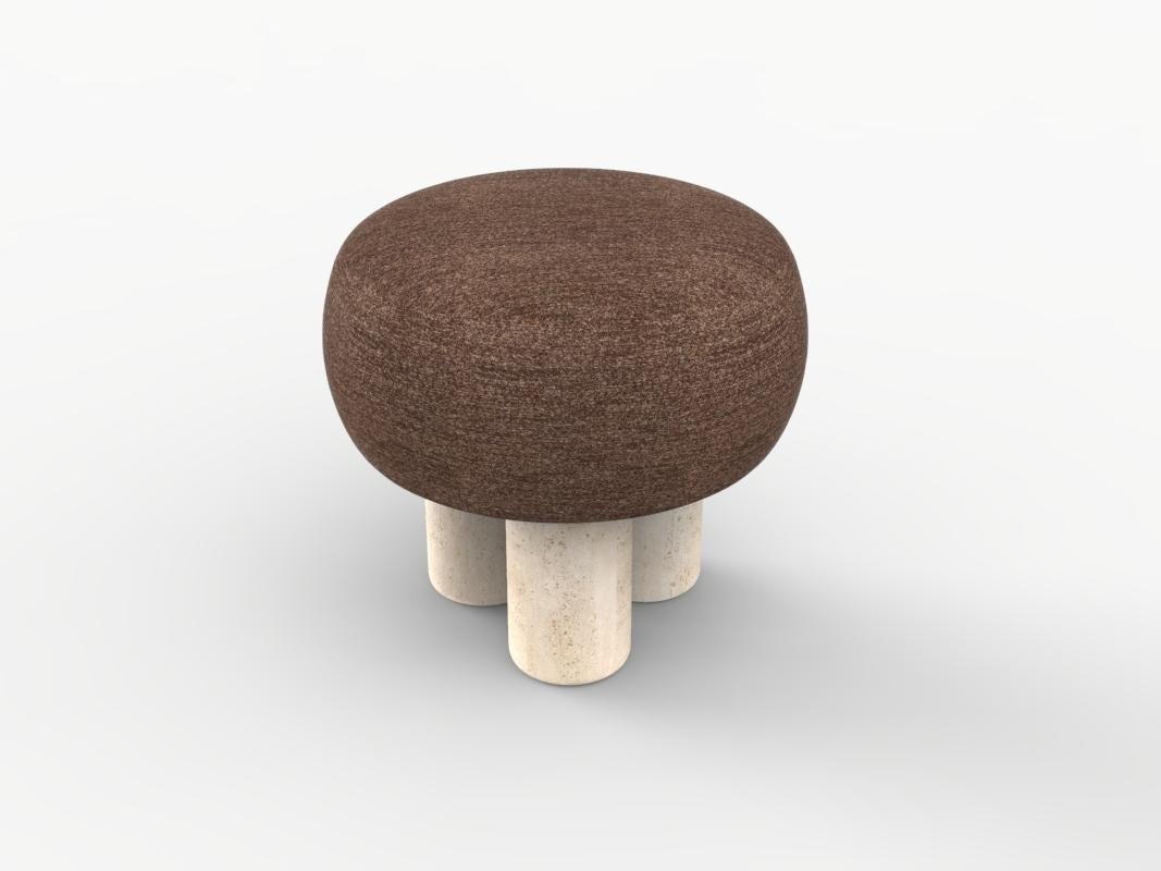 Hygge Puff Designed by Saccal Design House Outdoor Tricot Brown Travertine In New Condition For Sale In Castelo da Maia, PT