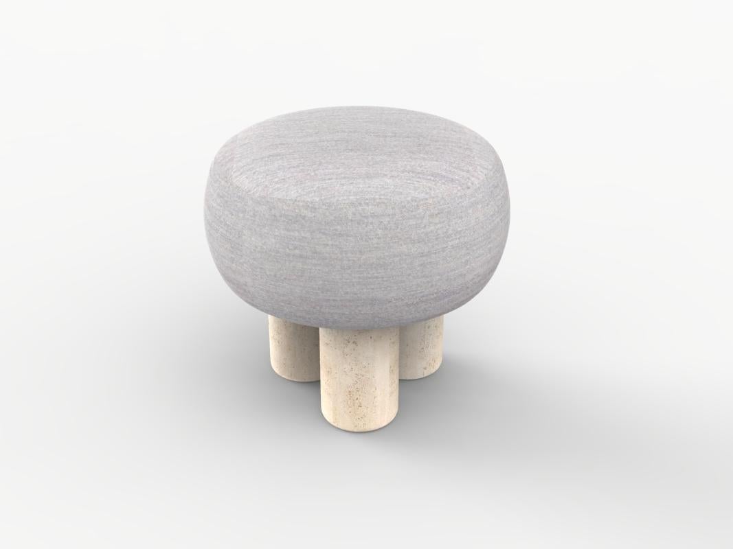 Hygge Puff Designed by Saccal Design House Outdoor Tricot Grey Travertine In New Condition For Sale In Castelo da Maia, PT