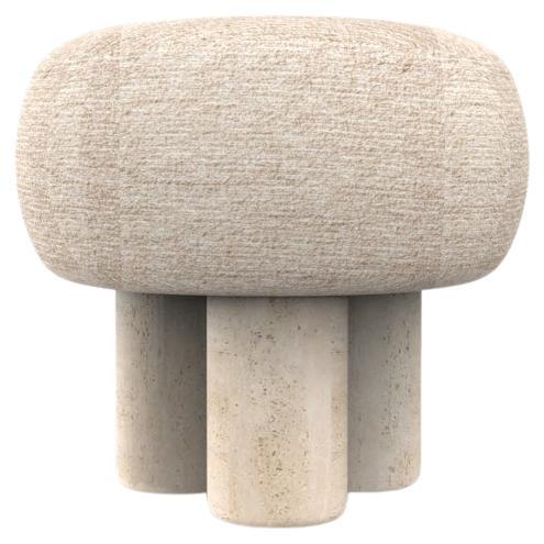 Hygge Puff Designed by Saccal Design House Outdoor Tricot Linen Travertine For Sale