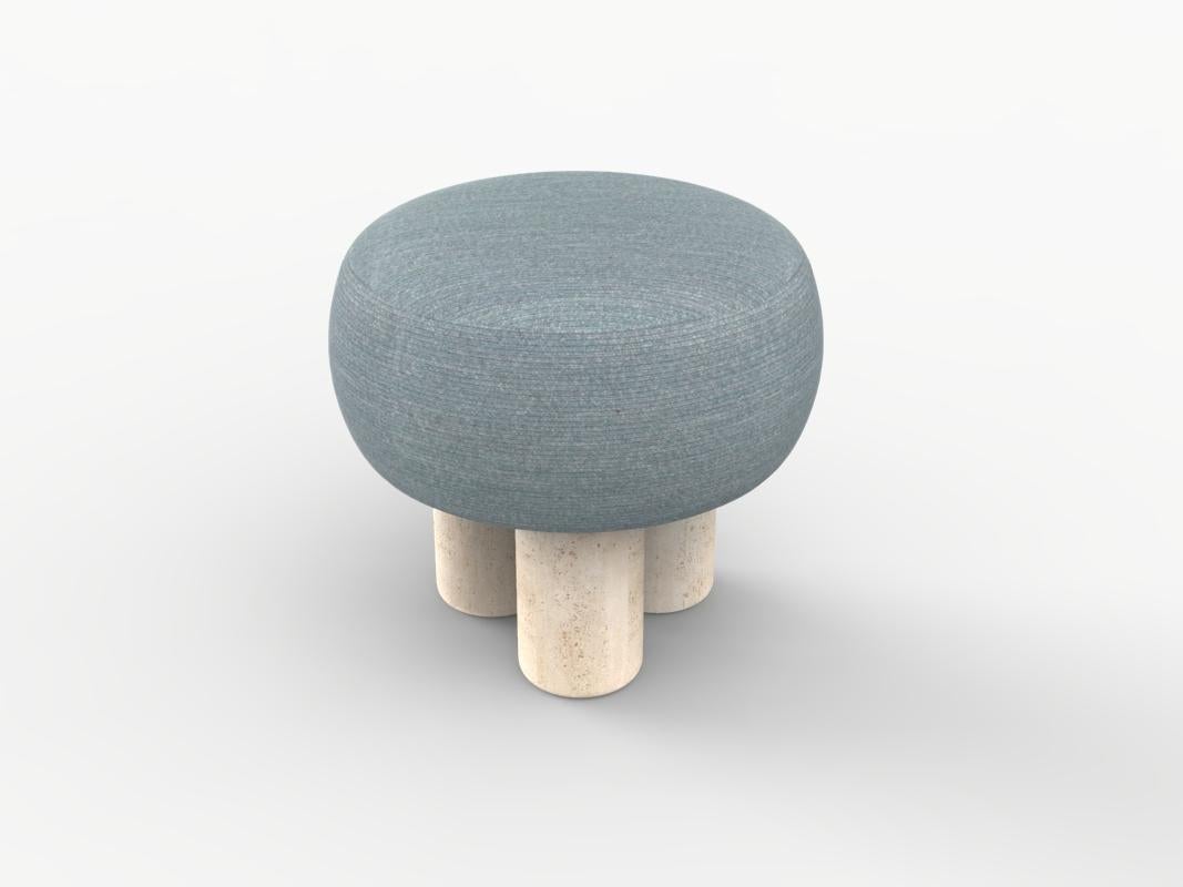 Hygge Puff Designed by Saccal Design House Tricot Light Seafoam  Travertine In New Condition For Sale In Castelo da Maia, PT