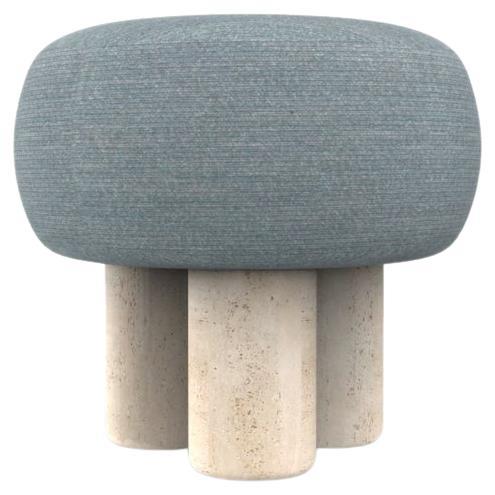 Hygge Puff Designed by Saccal Design House Tricot Light Seafoam  Travertine For Sale