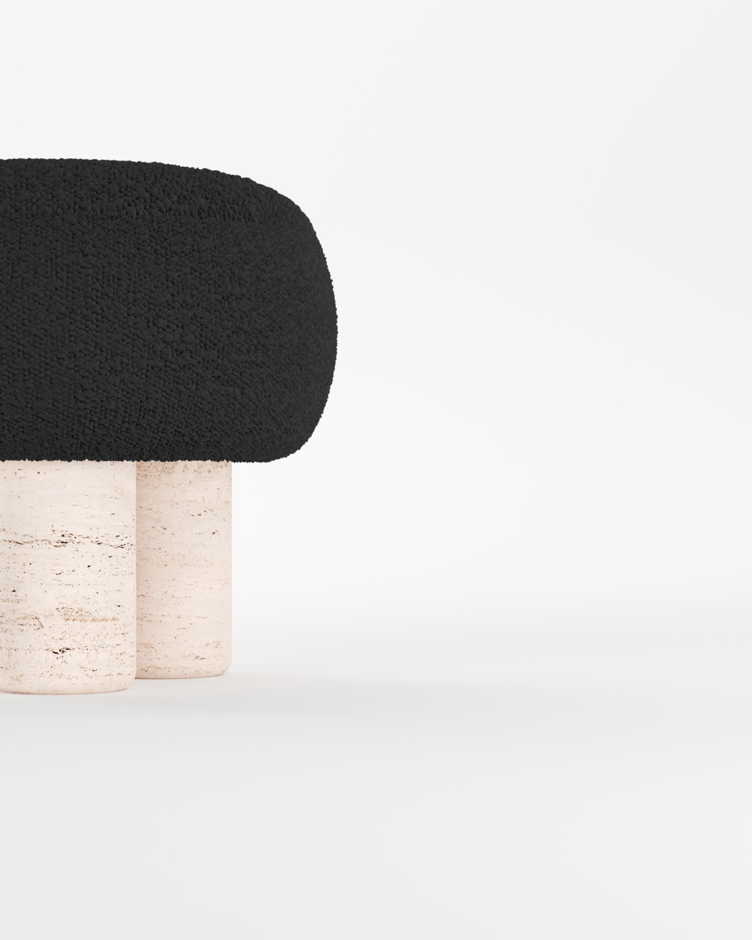 Hygge Stool Designed by Saccal Design House Boucle Black Travertino In New Condition For Sale In Castelo da Maia, PT