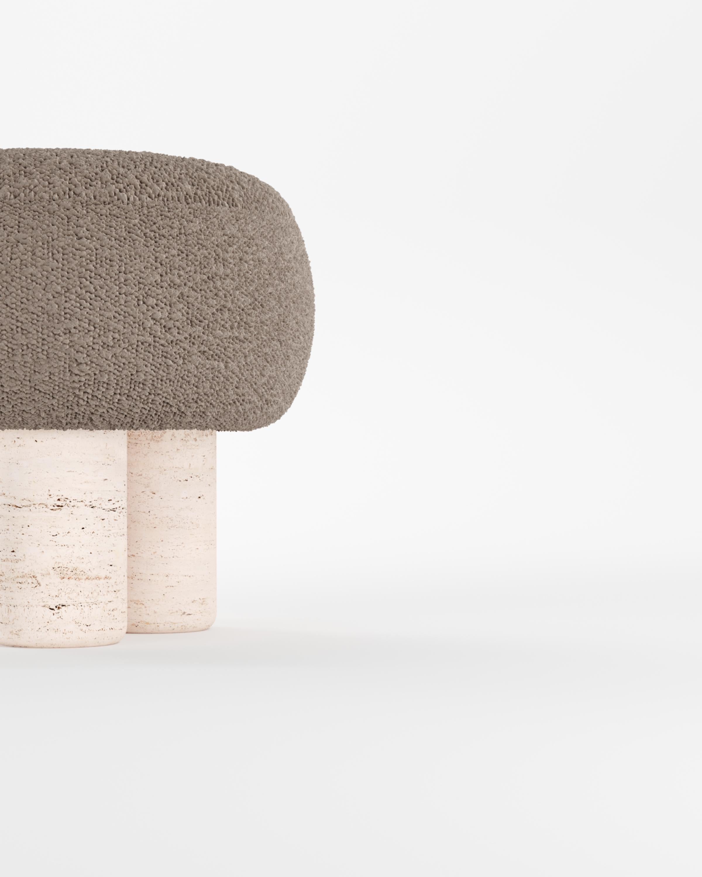 Hygge Stool Designed by Saccal Design House Boucle Brown Travertino In New Condition For Sale In Castelo da Maia, PT