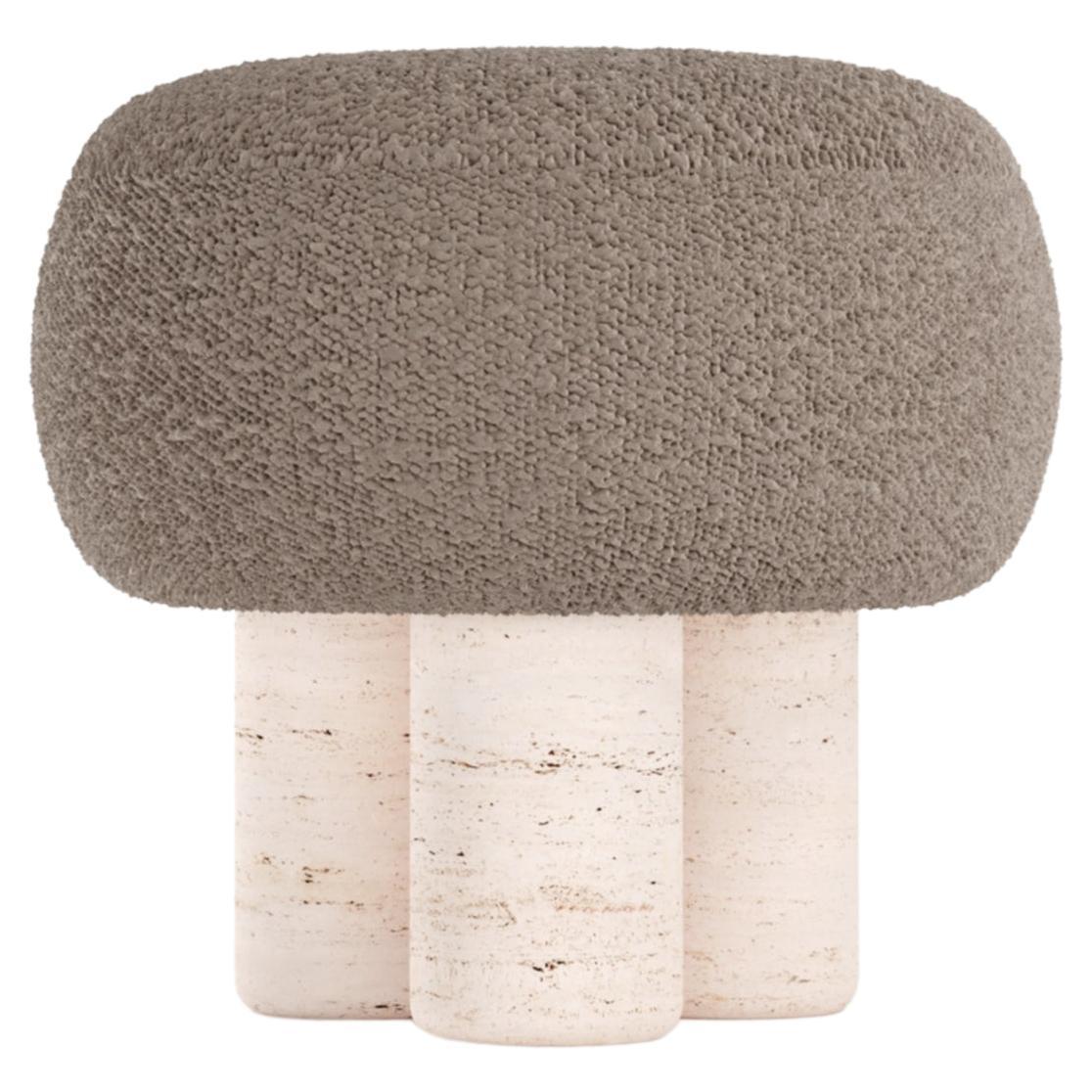 Hygge Stool Designed by Saccal Design House Boucle Brown Travertino For Sale