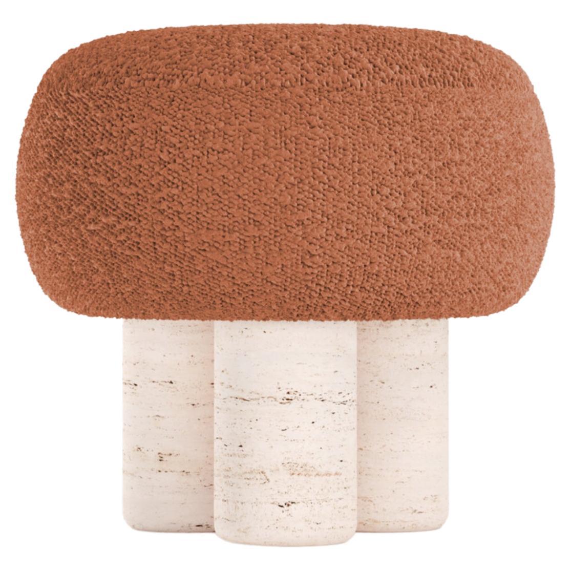 Hygge Stool Designed by Saccal Design House Bouclé Burnt Orange Travertino For Sale