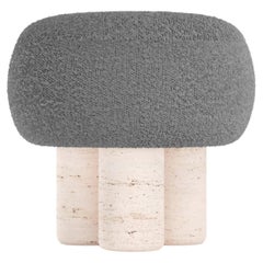 Hygge Stool Designed by Saccal Design House Bouclé Charcoal Grey Travertino