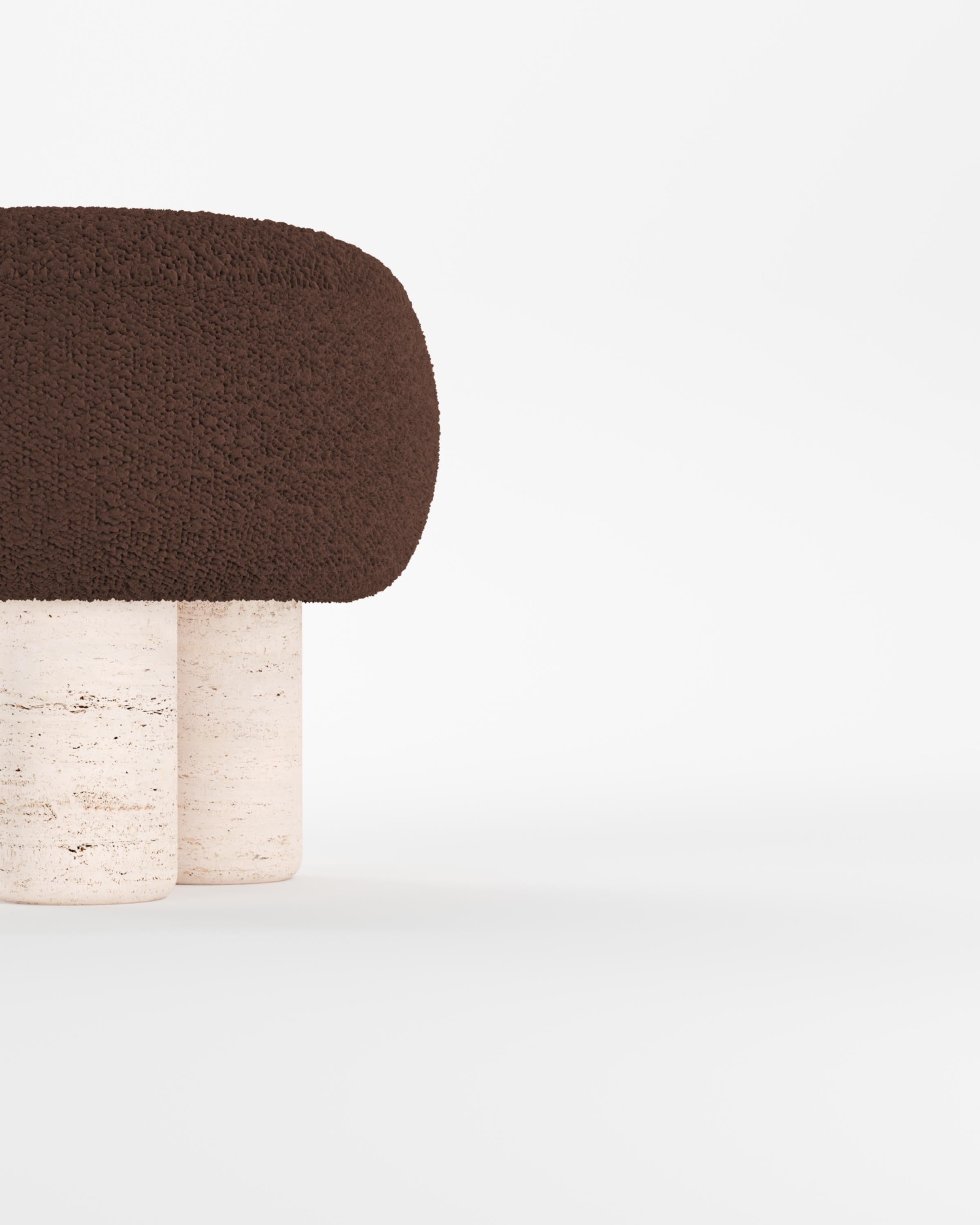 Hygge Stool Designed by Saccal Design House Boucle Dark Brown Travertino In New Condition For Sale In Castelo da Maia, PT