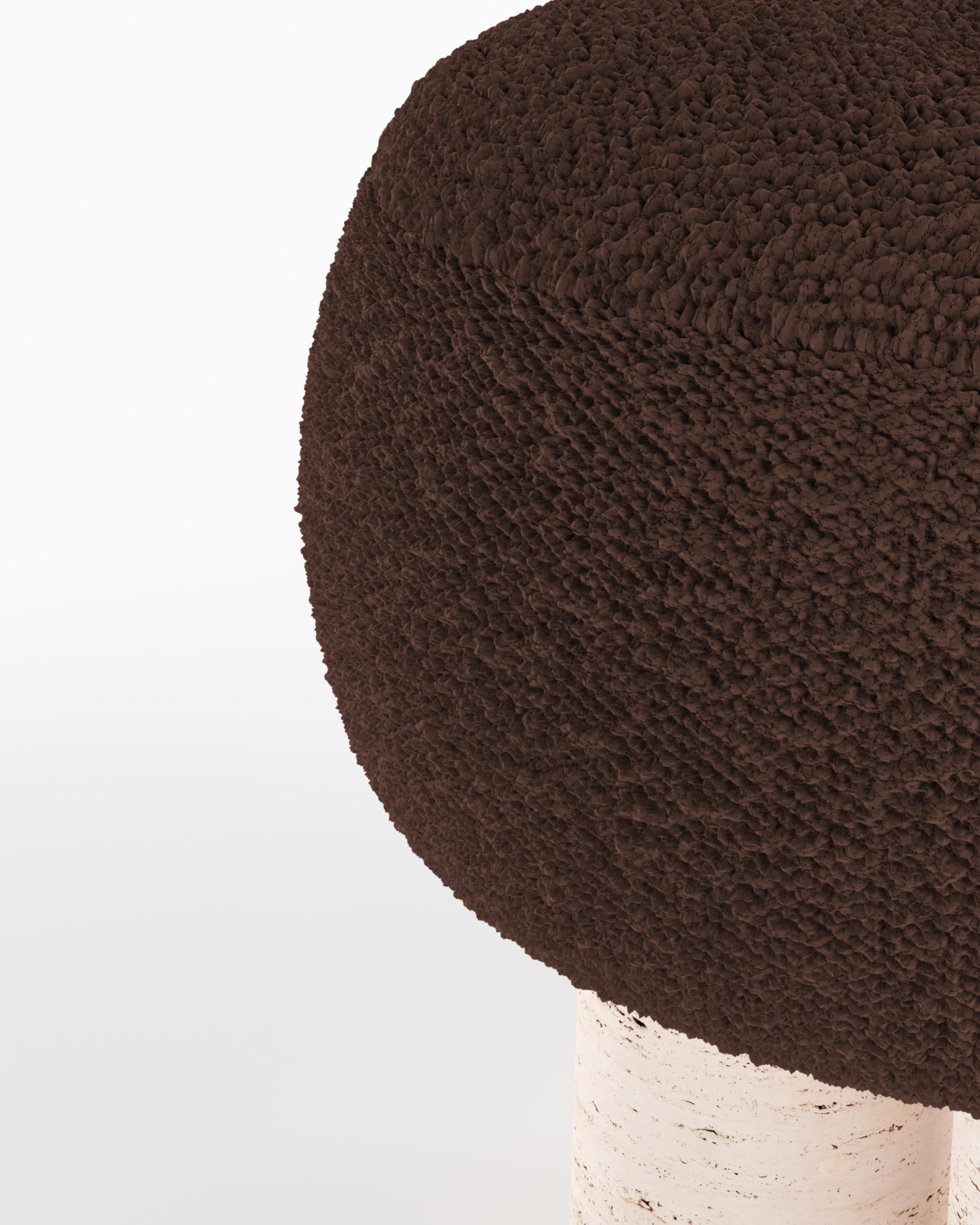 Contemporary Hygge Stool Designed by Saccal Design House Boucle Dark Brown Travertino For Sale