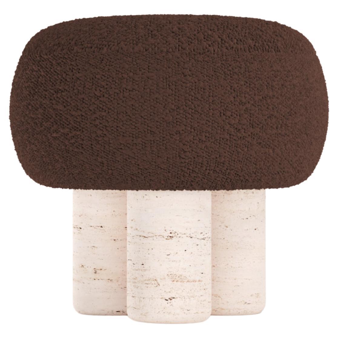 Hygge Stool Designed by Saccal Design House Boucle Dark Brown Travertino For Sale