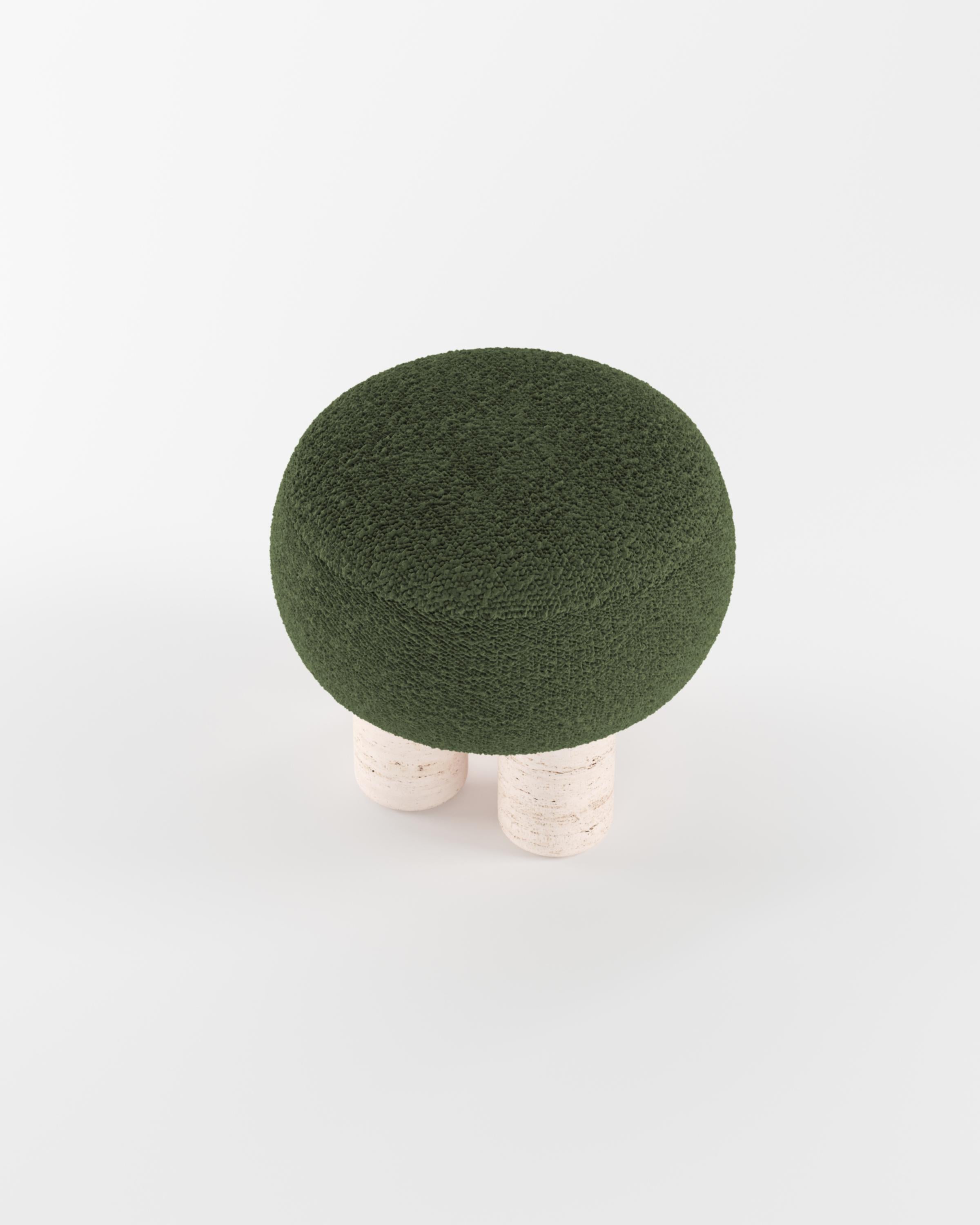 Hygge Stool Designed by Saccal Design House Boucle Green Travertino In New Condition For Sale In Castelo da Maia, PT