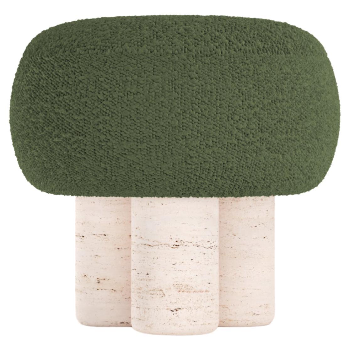 Hygge Stool Designed by Saccal Design House Boucle Green Travertino For Sale