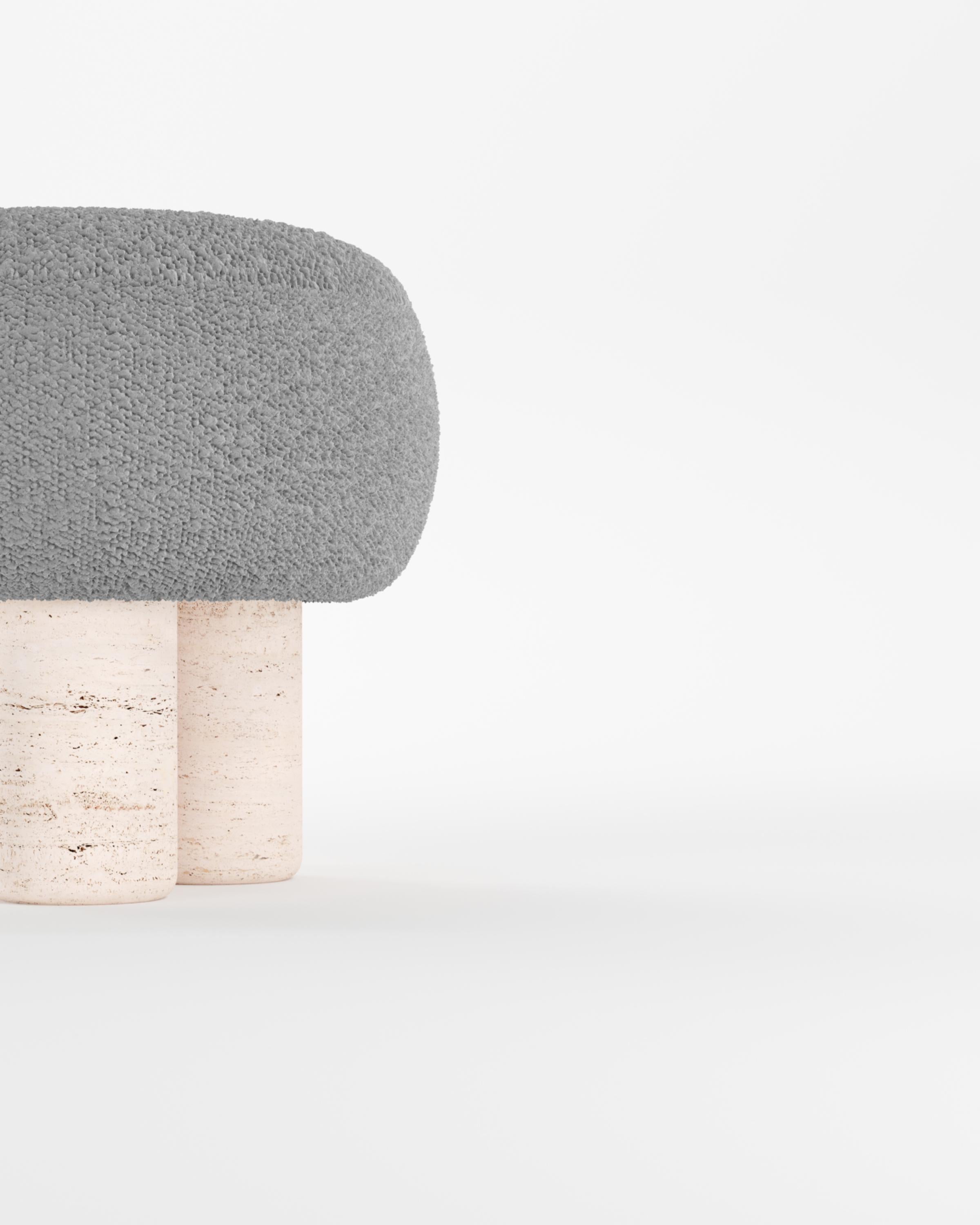 Hygge Stool Designed by Saccal Design House Boucle Light Grey Travertino In New Condition For Sale In Castelo da Maia, PT