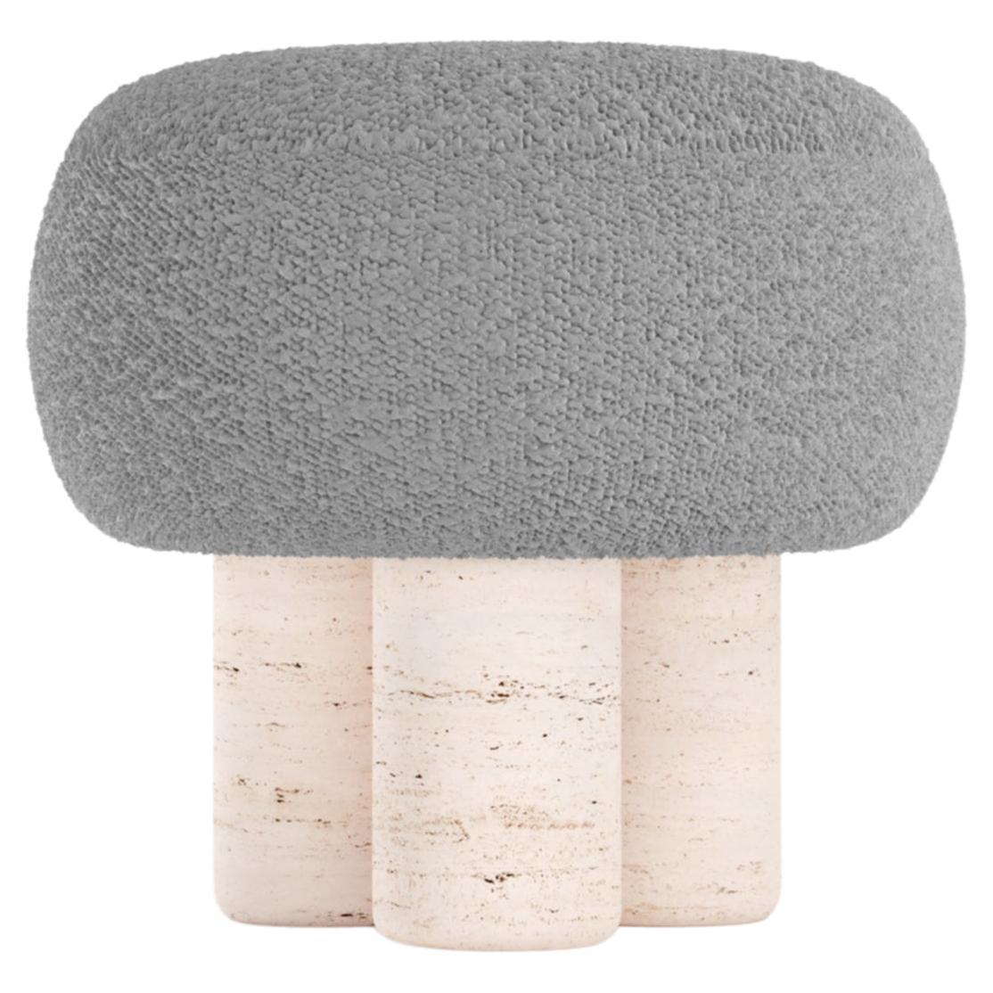 Hygge Stool Designed by Saccal Design House Boucle Light Grey Travertino For Sale