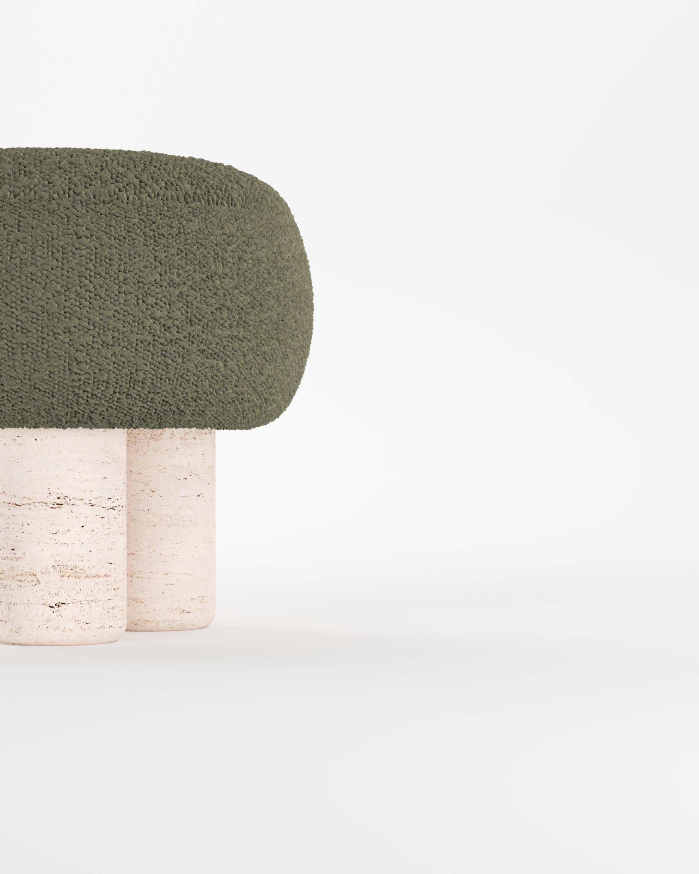Hygge Stool Designed by Saccal Design House Boucle Olive Travertino In New Condition For Sale In Castelo da Maia, PT