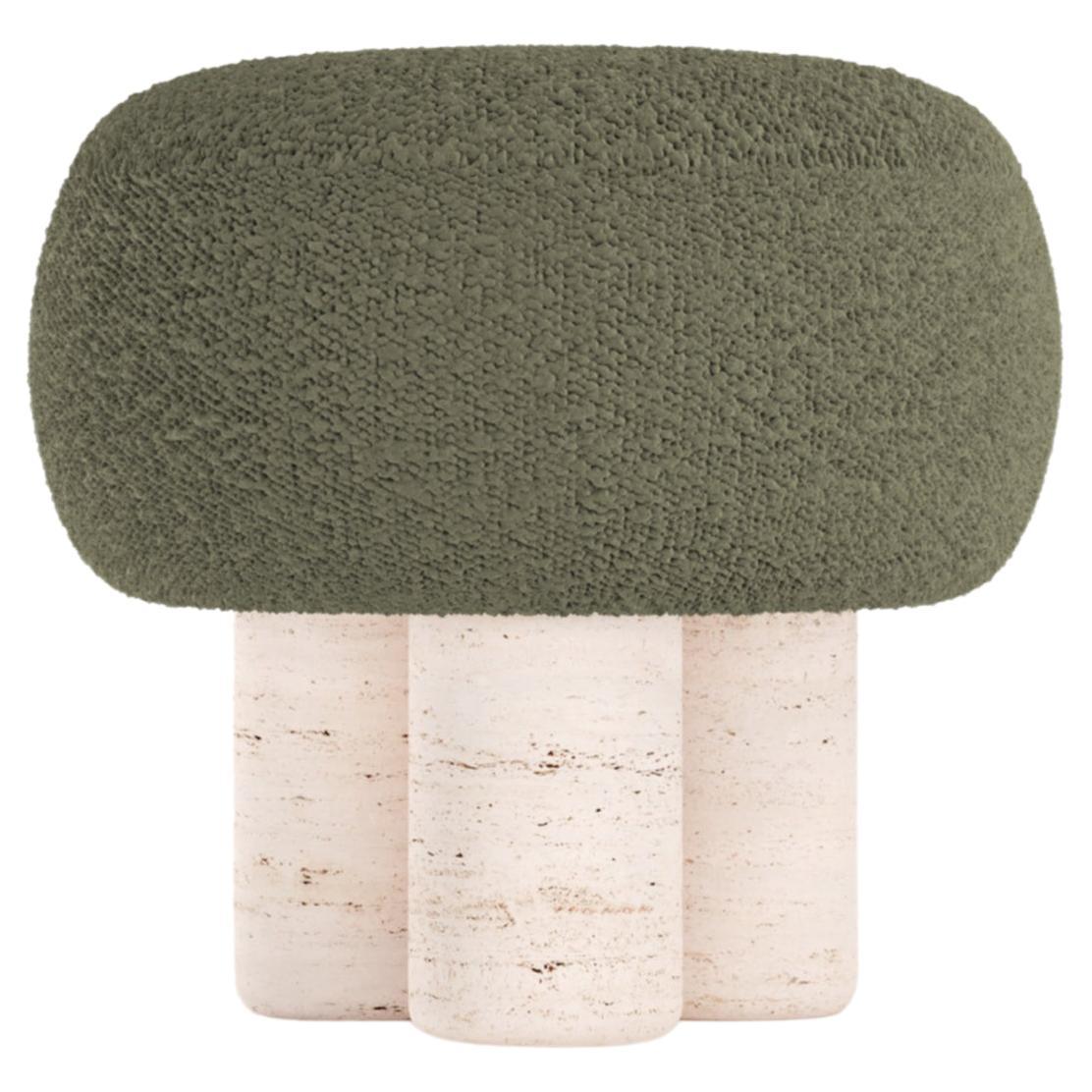 Hygge Stool Designed by Saccal Design House Boucle Olive Travertino For Sale
