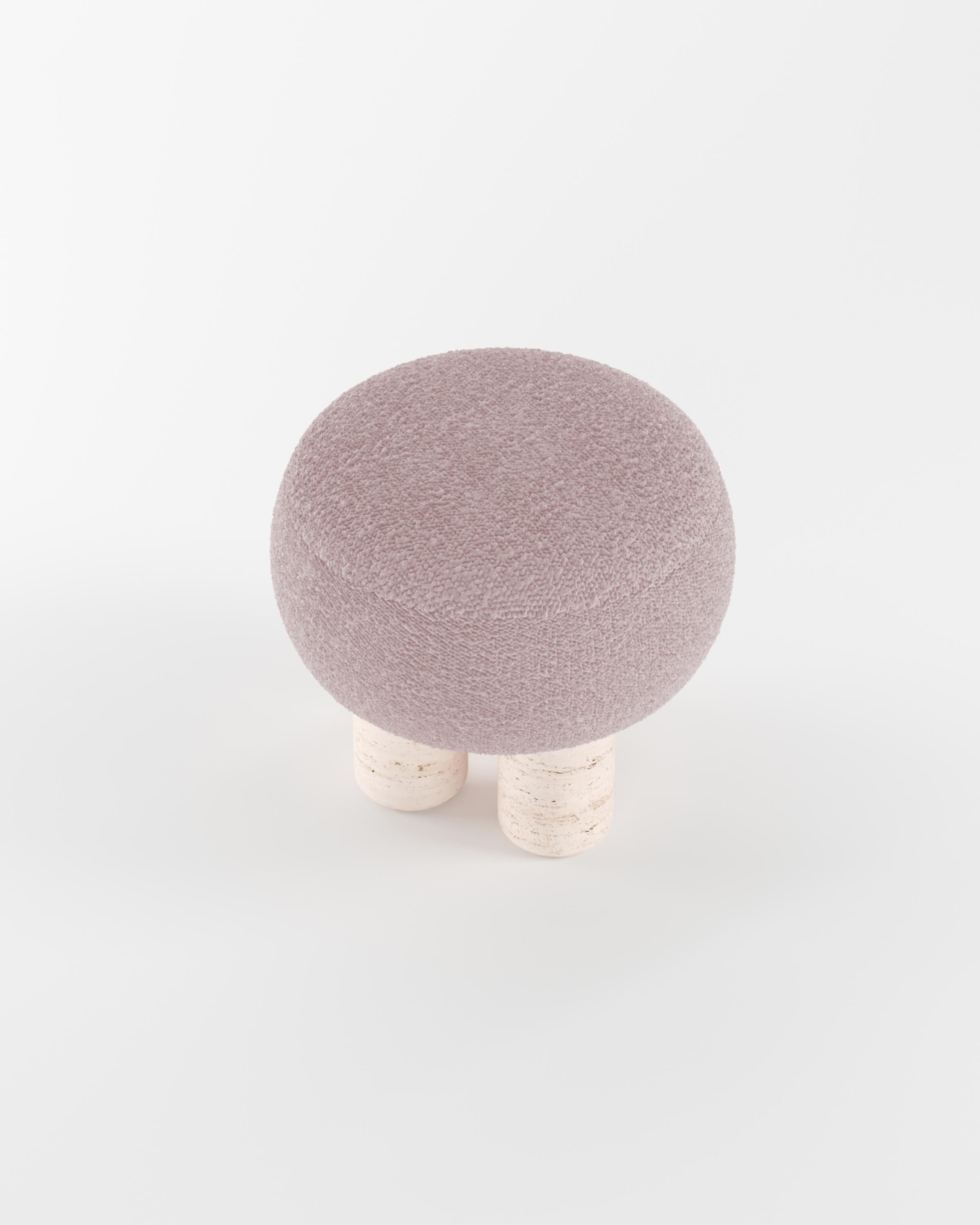 Contemporary Hygge Stool Designed by Saccal Design House Bouclé Rose Travertino For Sale