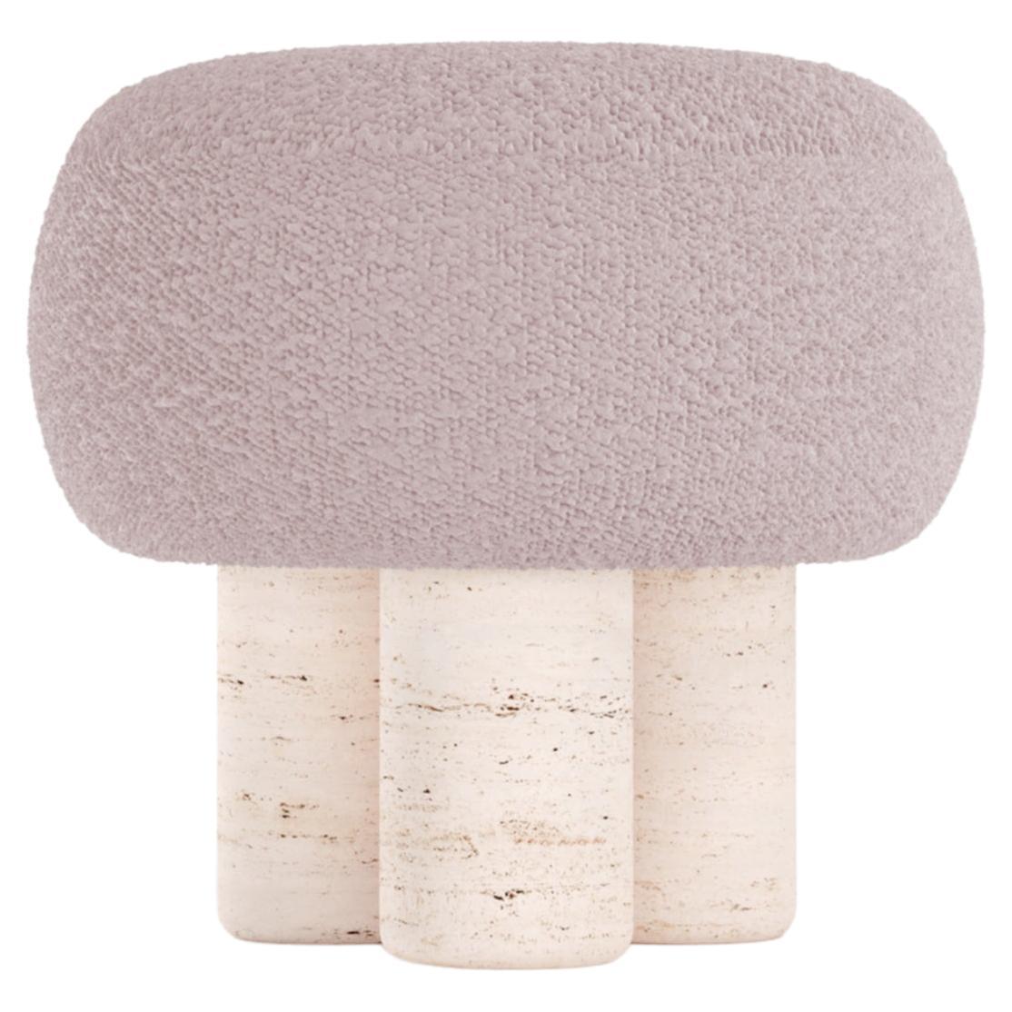 Hygge Stool Designed by Saccal Design House Bouclé Rose Travertino