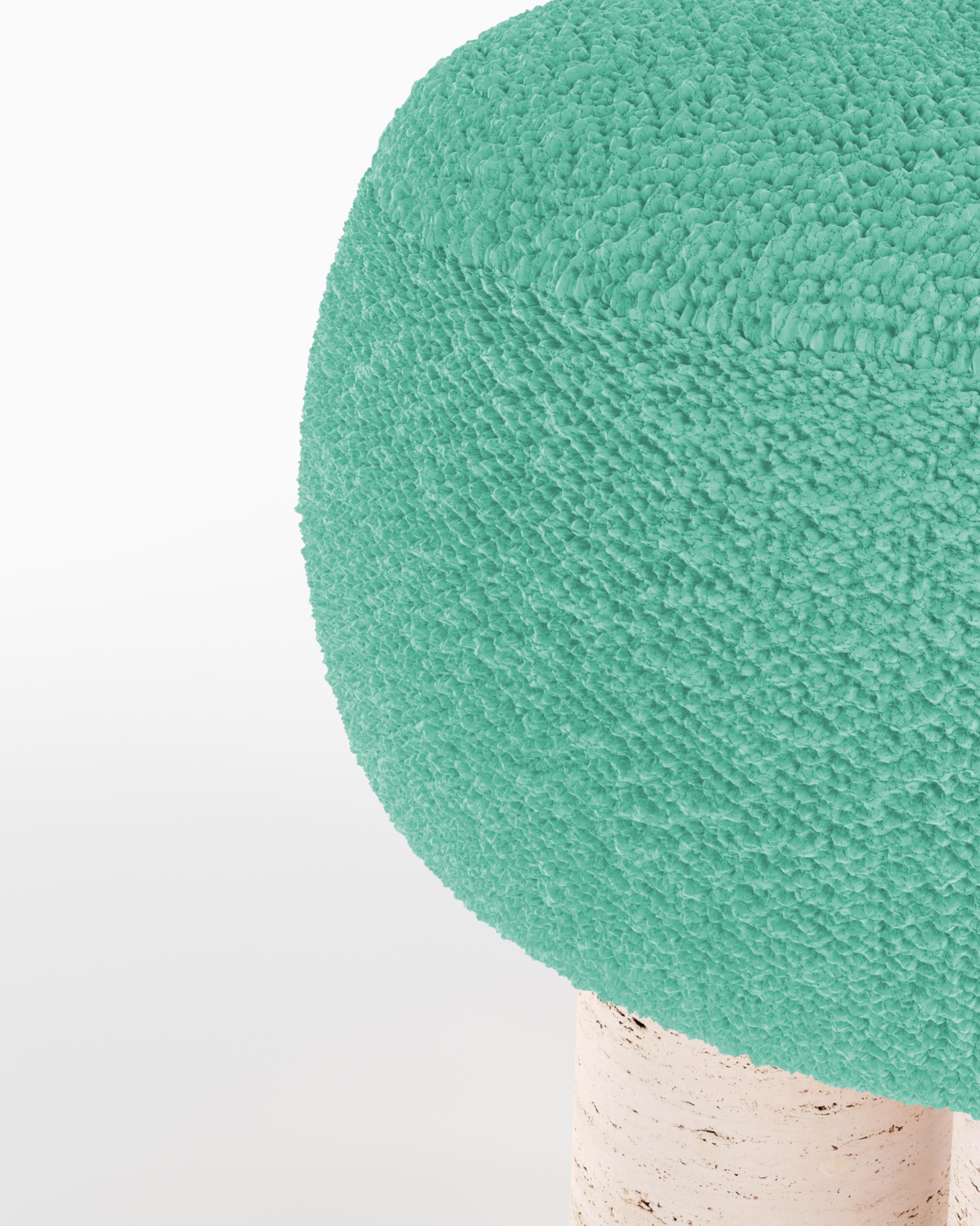 XXI secolo e contemporaneo Sgabello Hygge progettato da Saccal Design House Boucle Teal Travertino in vendita