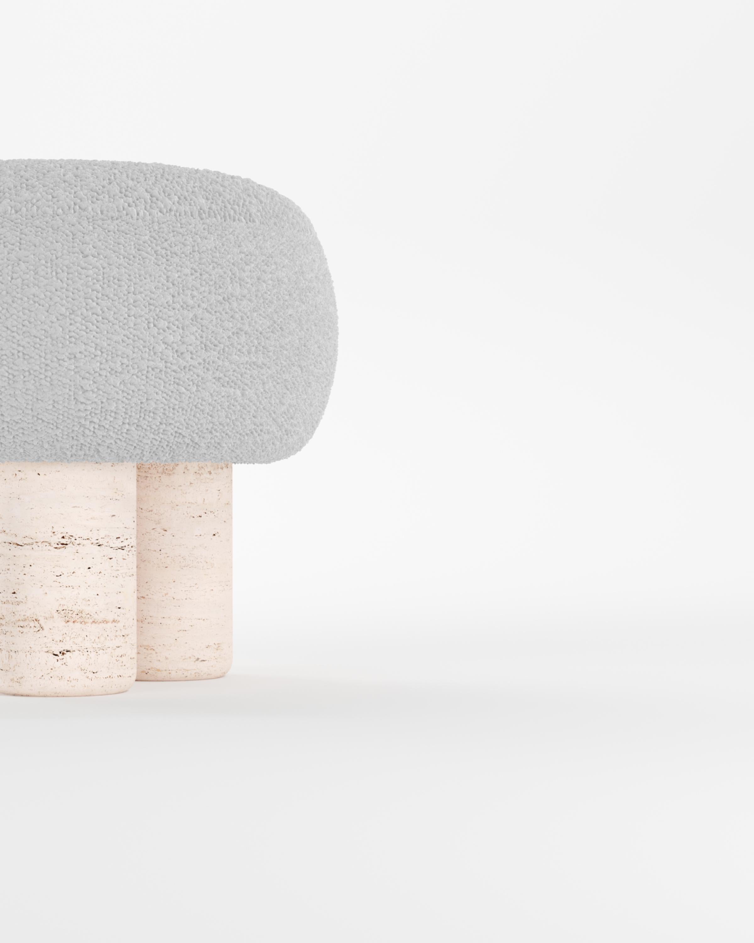 Hygge Stool Designed by Saccal Design House Bouclé White Travertino In New Condition For Sale In Castelo da Maia, PT