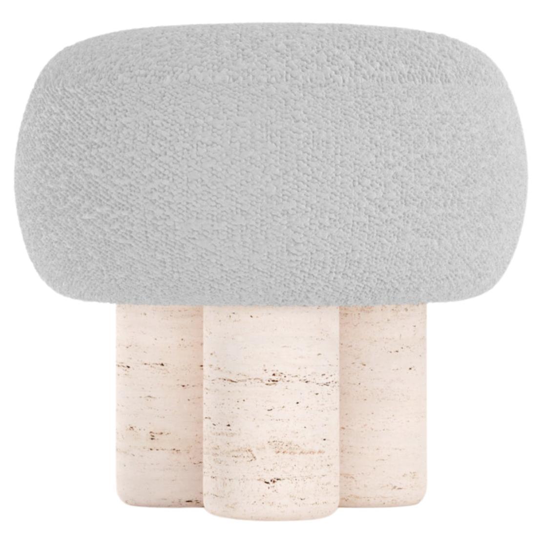 Hygge Stool Designed by Saccal Design House Bouclé White Travertino