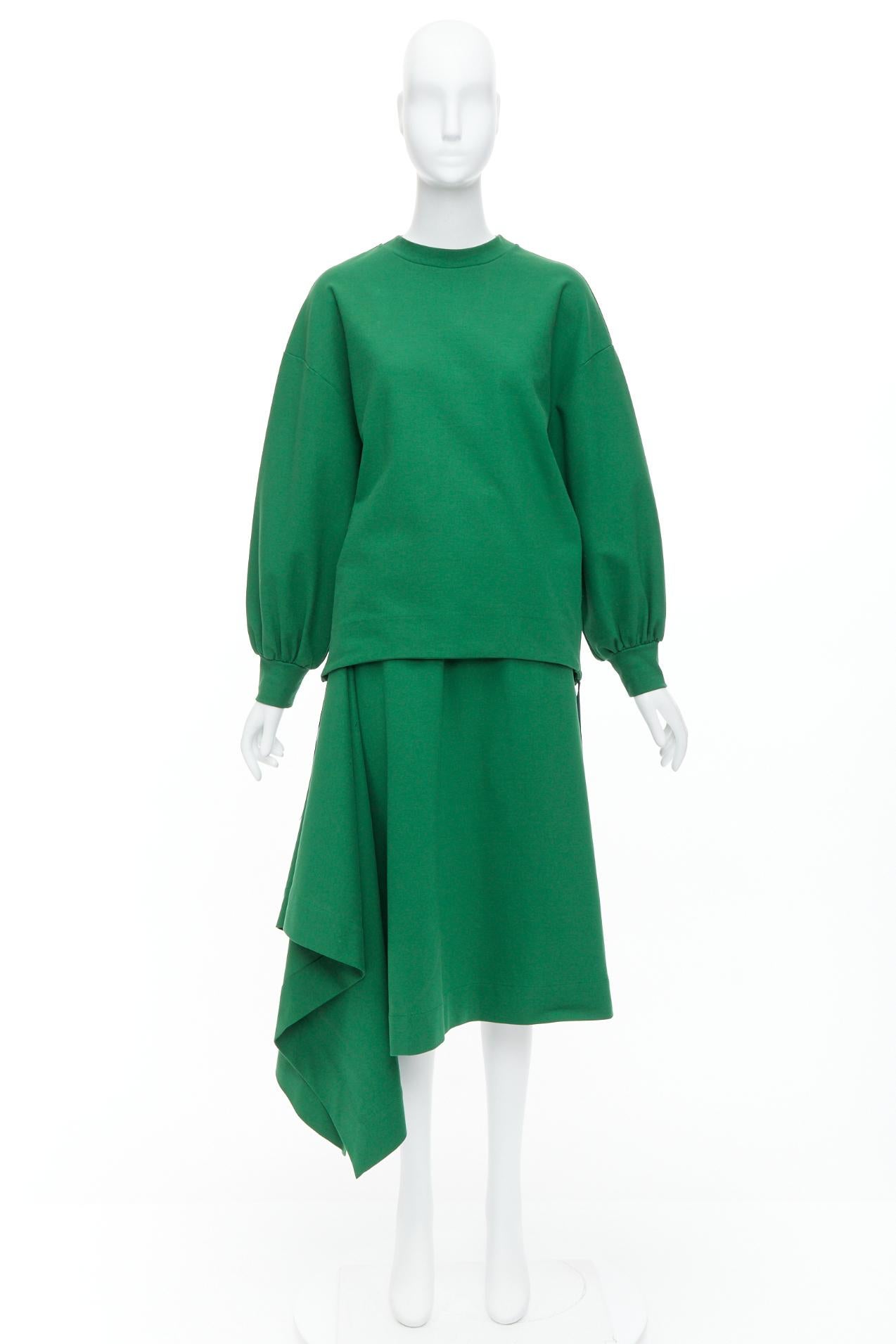 HYKE Grüner Baumwollpullover Pullover mit asymmetrischem Saum Rock Set JP2 M im Angebot 7
