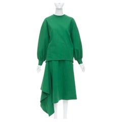 HYKE green cotton pullover sweater asymmetric hem skirt set JP2 M
