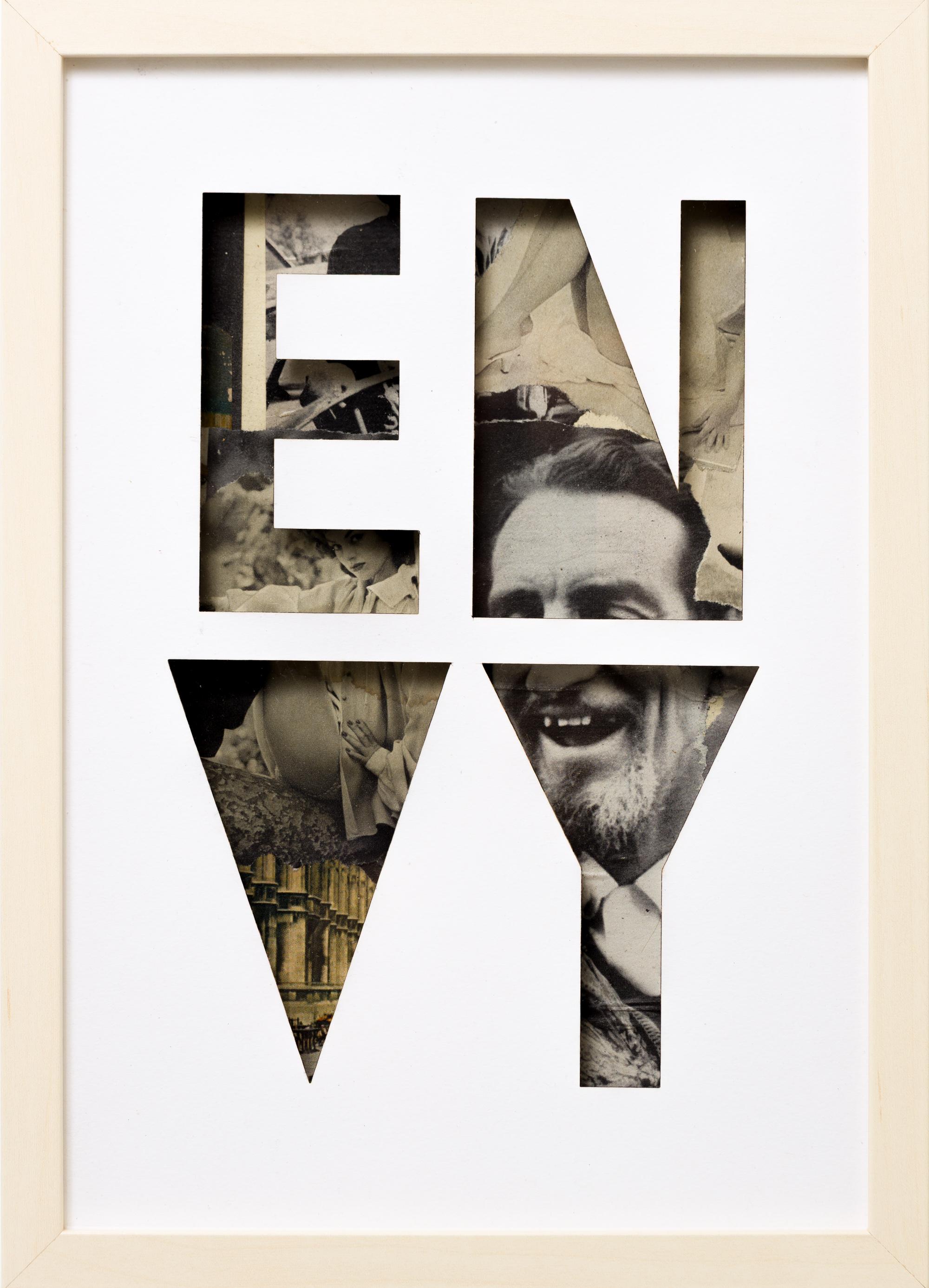 "Envy (Sententia Sectum)", Layered Collage Mixed Media Text Assemblage Framed - Mixed Media Art by Hyland Mather AKA X-O