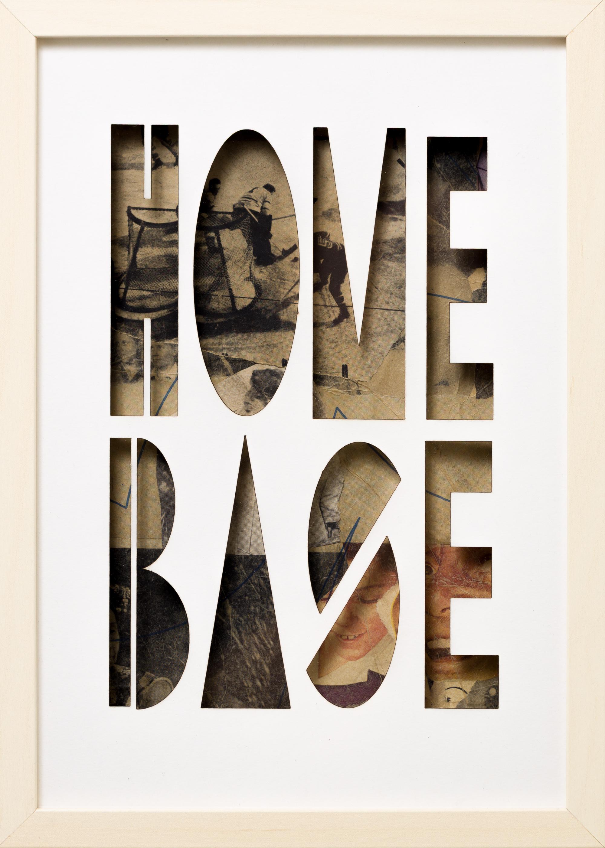 "Home Base (Sententia Sectum)", Text Typography Collage Framed Assemblage - Art by Hyland Mather AKA X-O