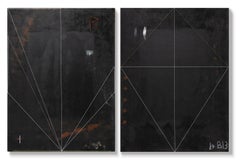 "Black Bird (Linea Pictura - Diptych)", Mixed-Media Diptych with String Drawing