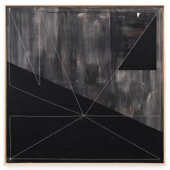"INTRO BEAT 01 OUTRO", abstraktes dunkles geometrisches Gemälde in Mischtechnik