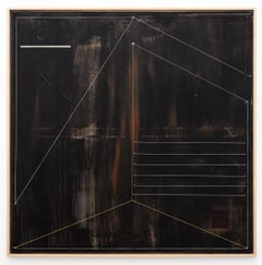 "INTRO MELODY INTRO REPRISE", abstrakte dunkle geometrische Malerei in Mischtechnik