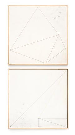 "Soft Bends / Tight Crop" Diptyque, peinture géométrique mixte abstraite