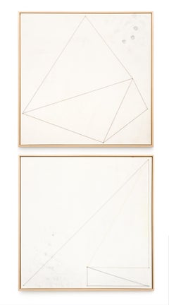 "Soft Bends / Tight Crop" Diptych, abstract mixed media geometric painting