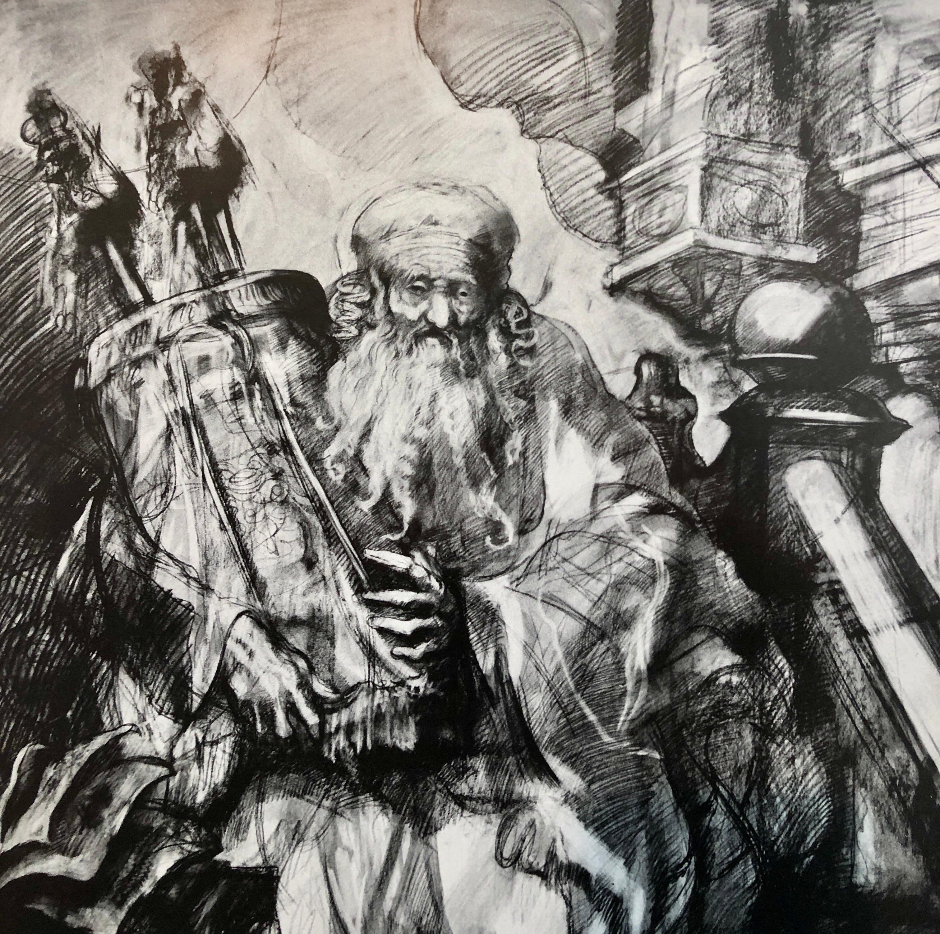 Affiche de l'expressionniste abstrait Hyman Bloom, signée à la main, Rabbi with Torah en vente 1