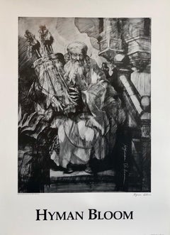 Abstrakt-expressionistischer Hyman Bloom Judaica, handsigniertes Poster Rabbiner mit Torah, Rabbiner