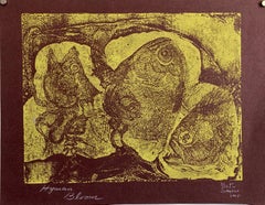 Vintage Boston Abstract Expressionist Hyman Bloom Monoprint Monotype Print Martin Sumers