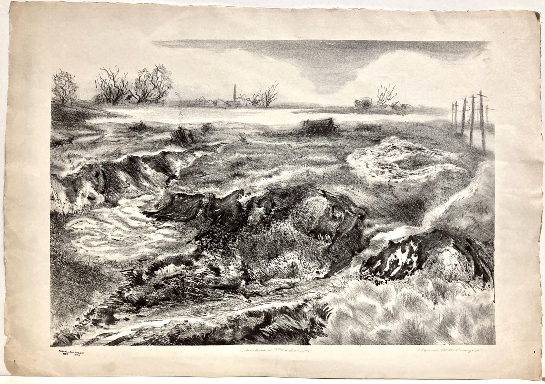 Hyman J. Warsager, Canarsie Meadows, 1936-39, WPA lithograph For Sale 1