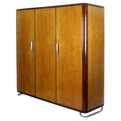 Hynek Gottwald Bauhaus Oak Wardrobe with Chromed Tubular Legs, 1930s
