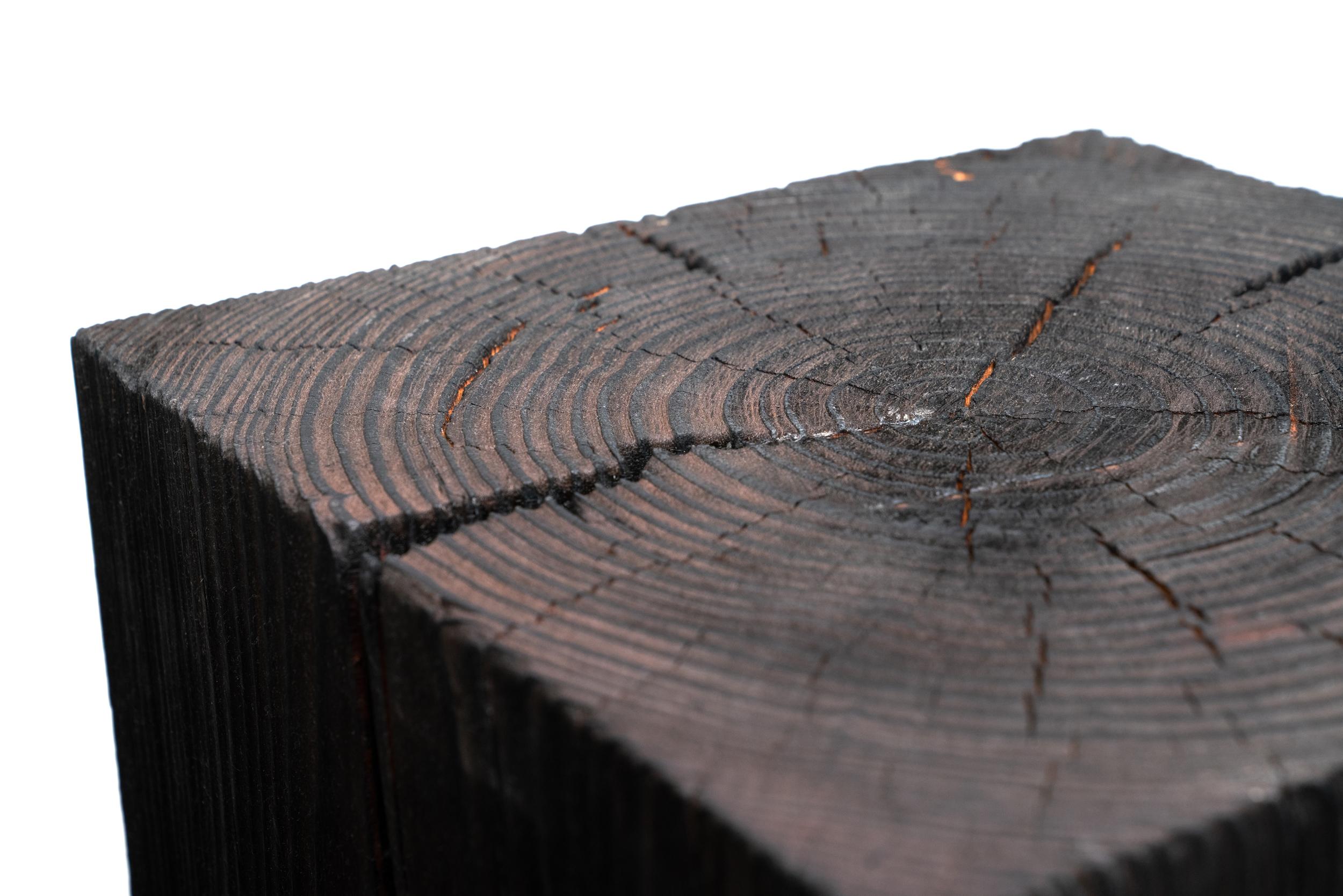 This Asian Style Black Solid Wood Cube Side Table in Shou Sugi Ban is simple and versatile. The sturdy 