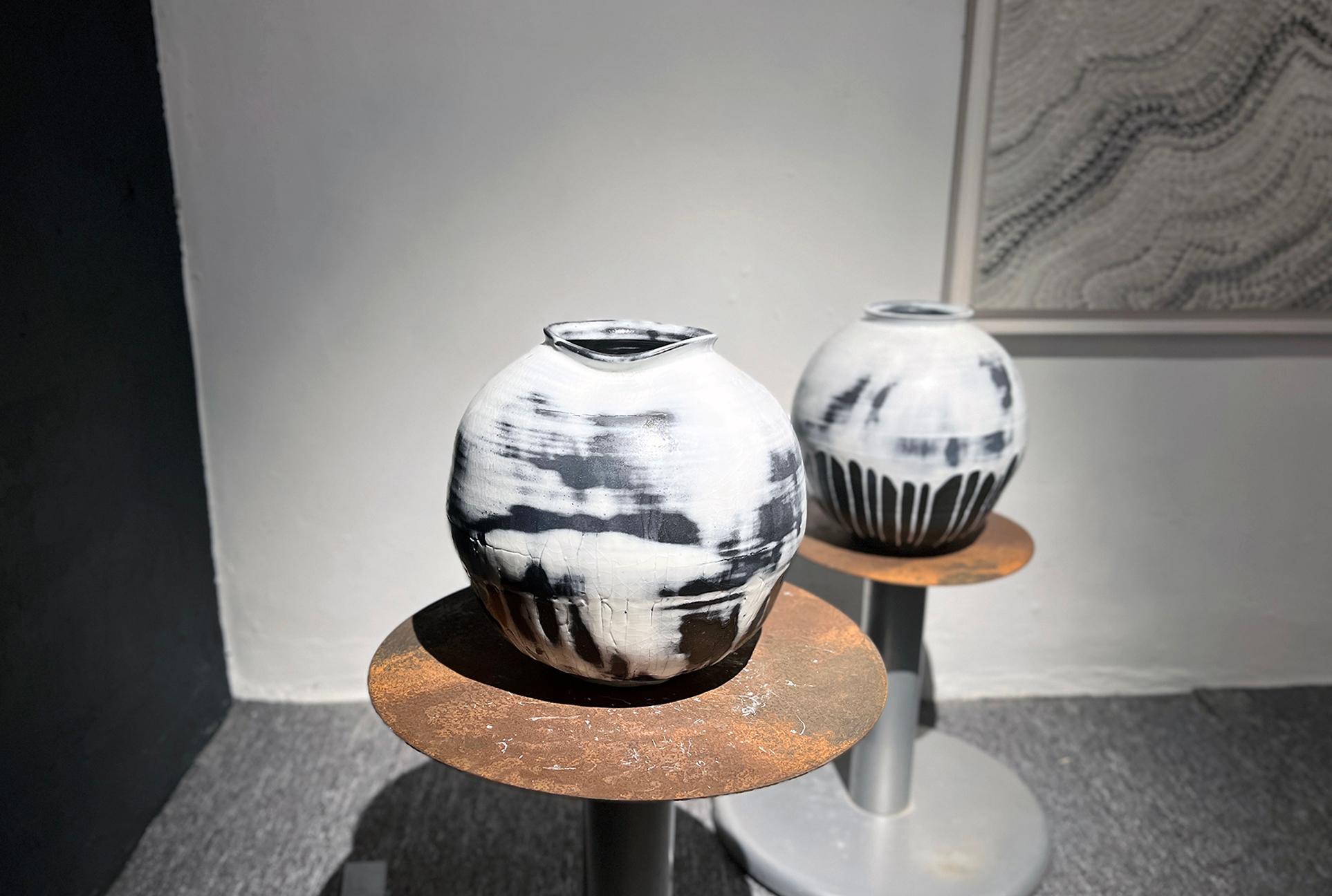 Monochromatic Landscape Moon Jar II - Black Abstract Sculpture by Hyosun Kim