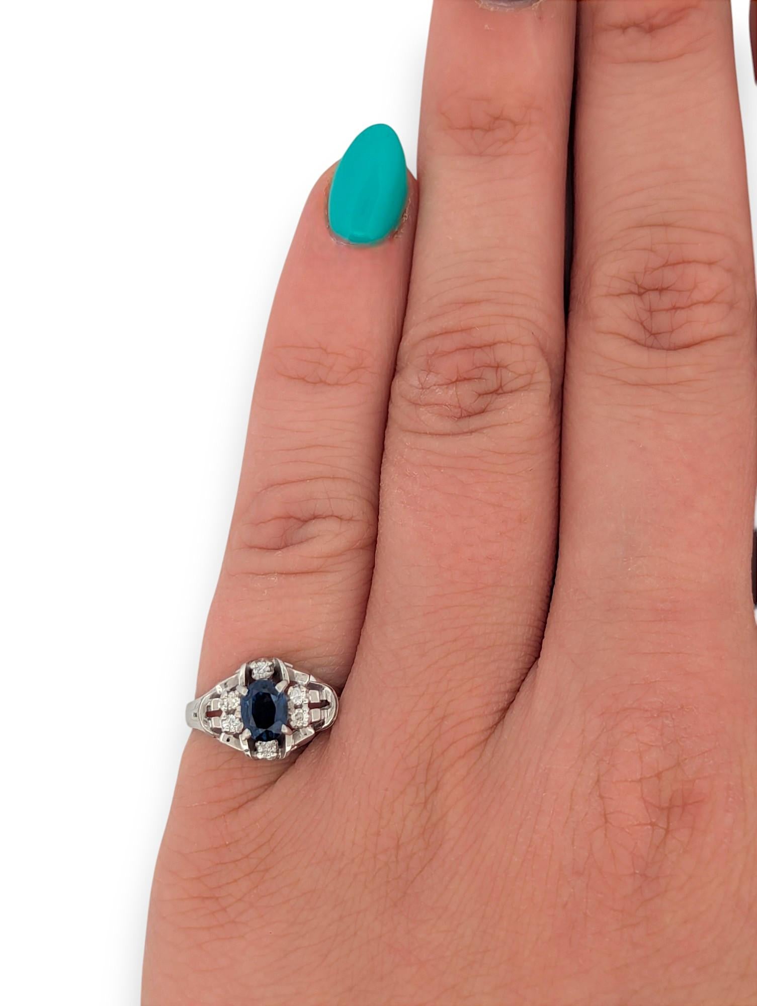 Refined and radiant, the Hypatia Ring is a timeless celebration of elegance and strength. Crafted in luxurious platinum, this beautifully balanced piece features a 0.69ct natural oval sapphire with rich, velvety blue tones, accented by 0.10ct of
