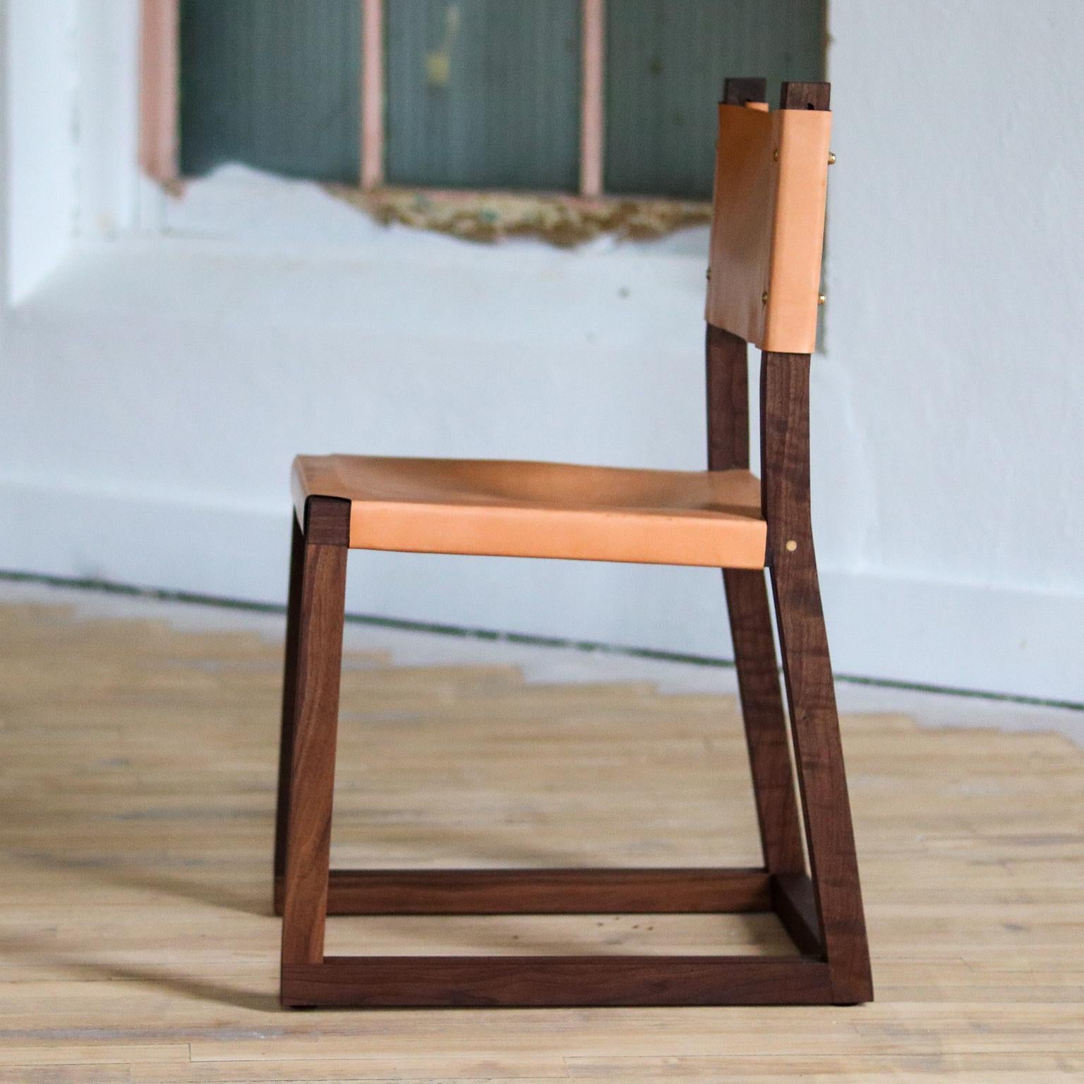 Canadian Hypatia Side Chair With Unglazed Leather Seat And Back On Walnut Frame For Sale