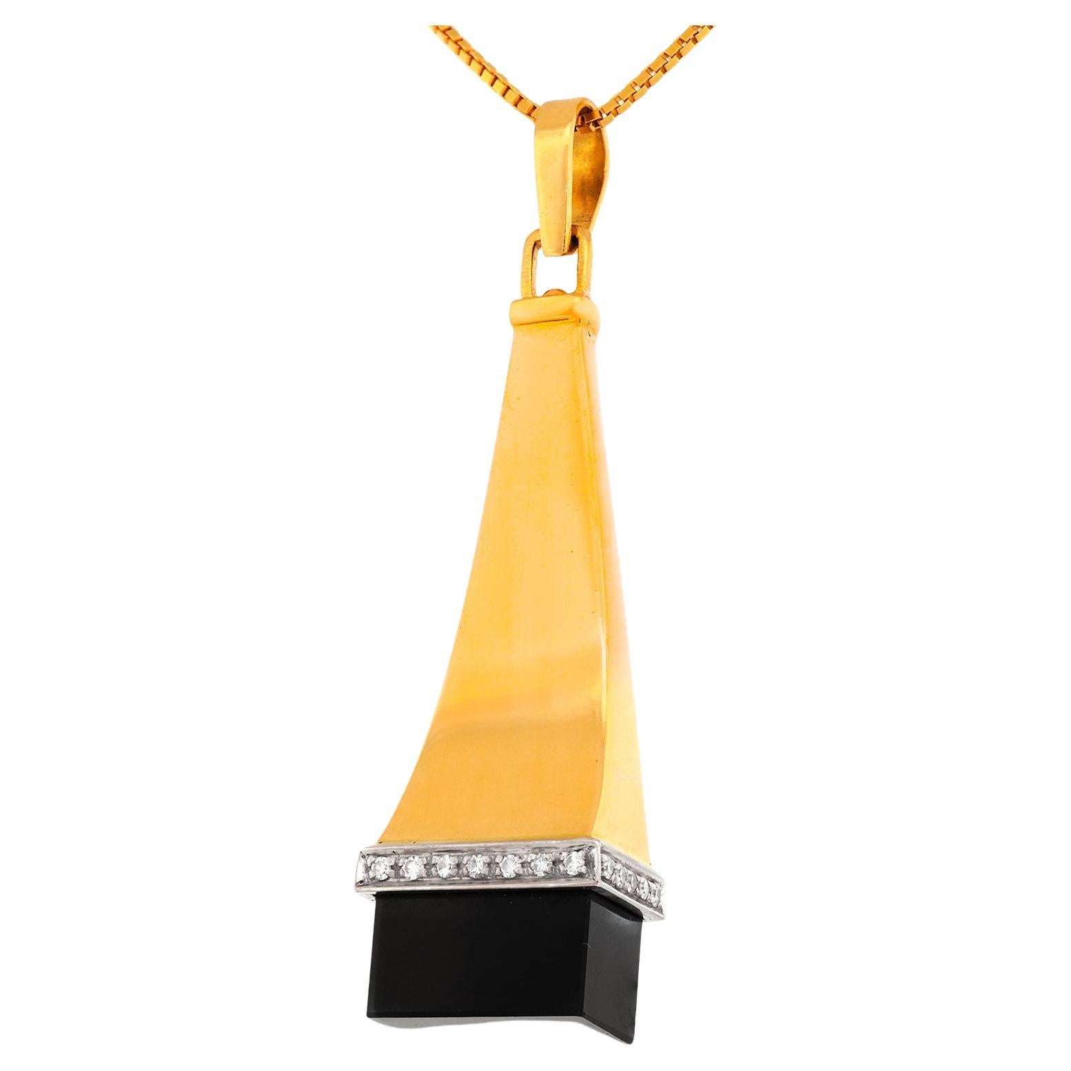 Hyper-Modern Onyx and Gold Diamond-set Pendant For Sale