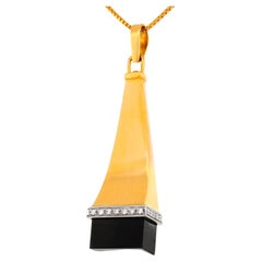 Vintage Hyper-Modern Onyx and Gold Diamond-set Pendant