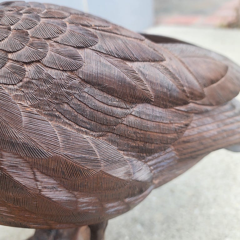 20th Century Hyper Realistic Wooden Duck Carving Signed ELF For Sale